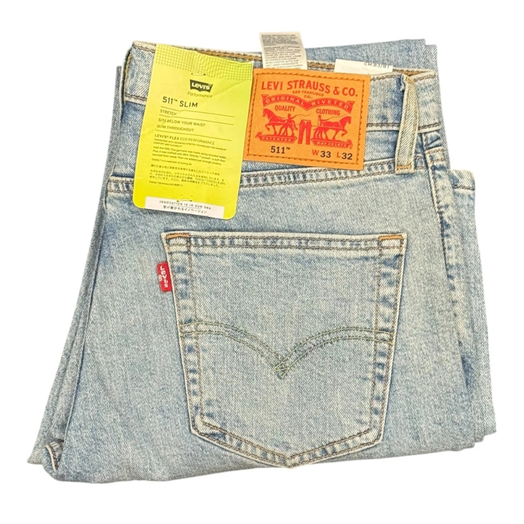 Levi’s 511 Slim Fit Men’s Jeans Medium Wash Stretch Raw Hem Denim