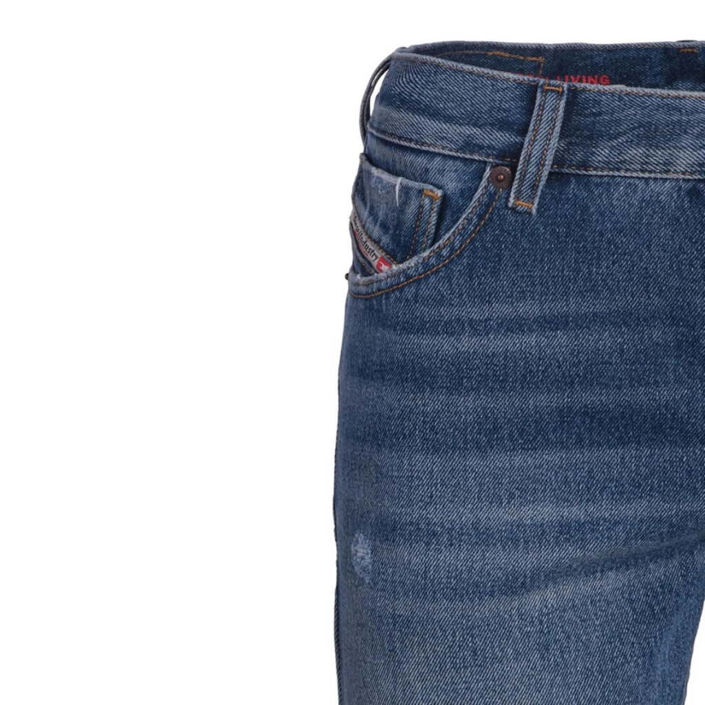 Diesel  pants jeans slim fit straight mid waist ripped kneees blue