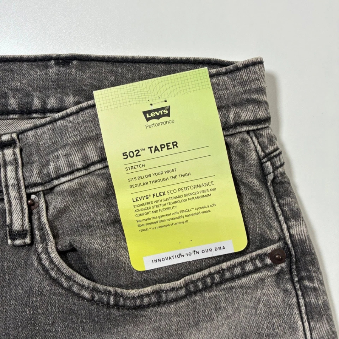 NEW Levi's 502 Taper Jeans Grey Flex Eco Performance Stretch Denim