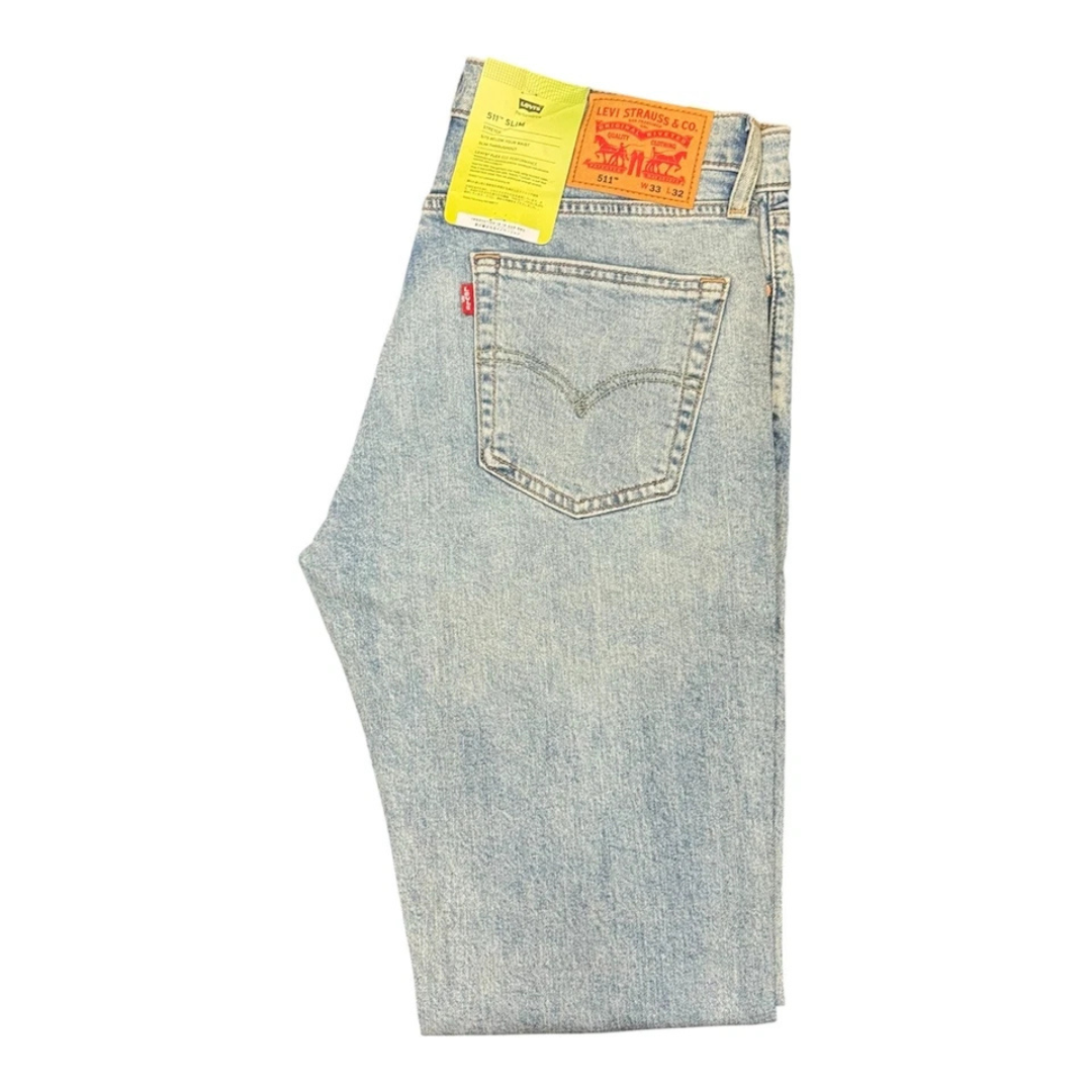 Levi’s 511 Slim Fit Men’s Jeans Medium Wash Stretch Raw Hem Denim