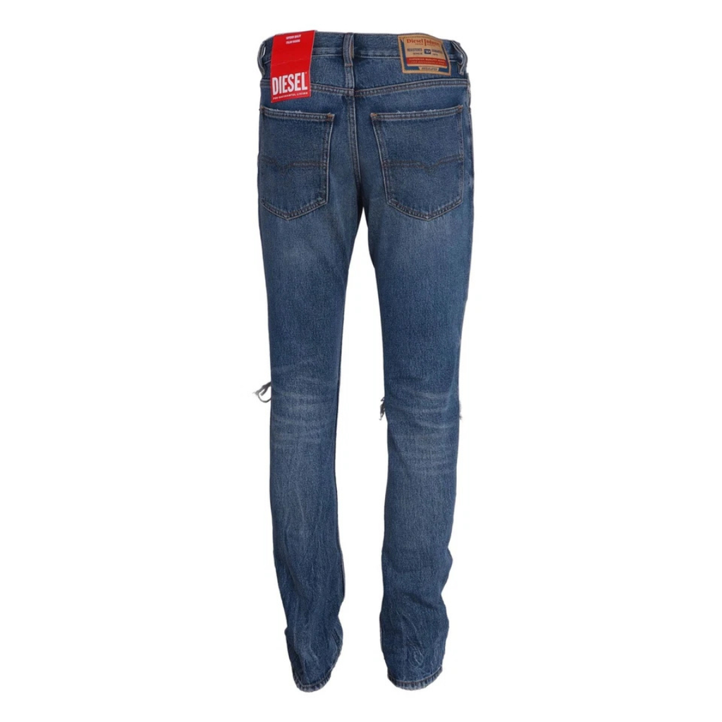 Diesel  pants jeans slim fit straight mid waist ripped kneees blue