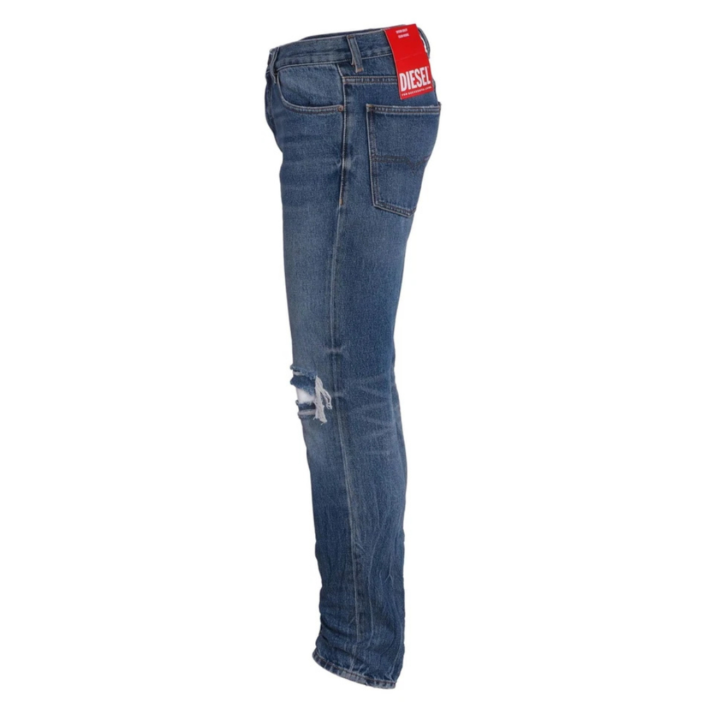 Diesel  pants jeans slim fit straight mid waist ripped kneees blue
