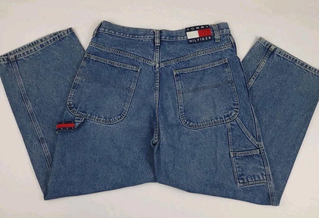Vintage T-H Baggy Carpenter Jeans Flag Logo USA Denim