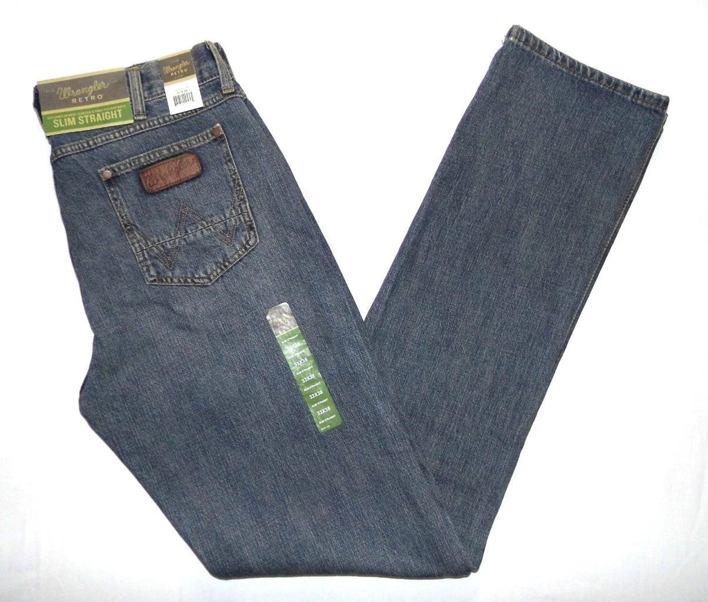 Wrangler NEW Retro Slim Straight Fit Jeans Blue Denim