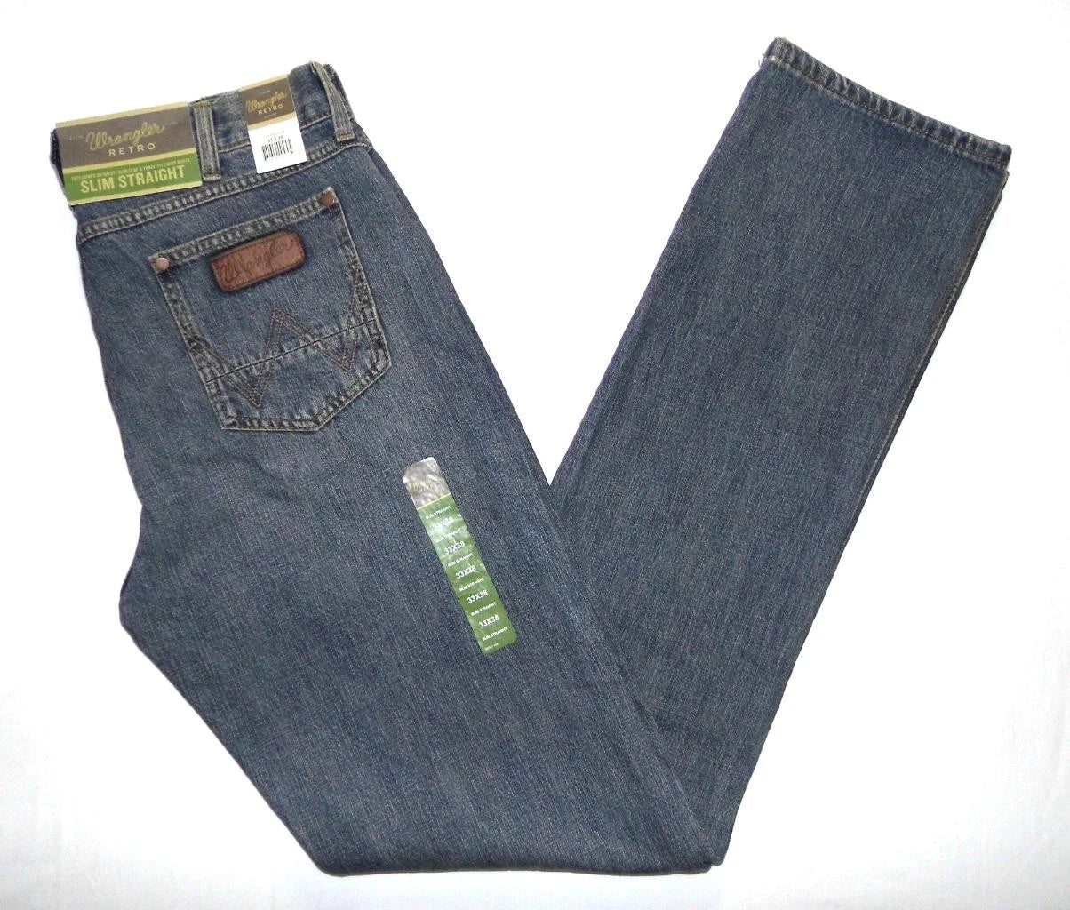Wrangler NEW Retro Slim Straight Fit Jeans Blue Denim