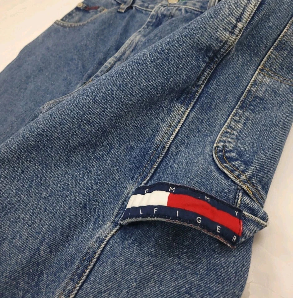 Vintage T-H Baggy Carpenter Jeans Flag Logo USA Denim