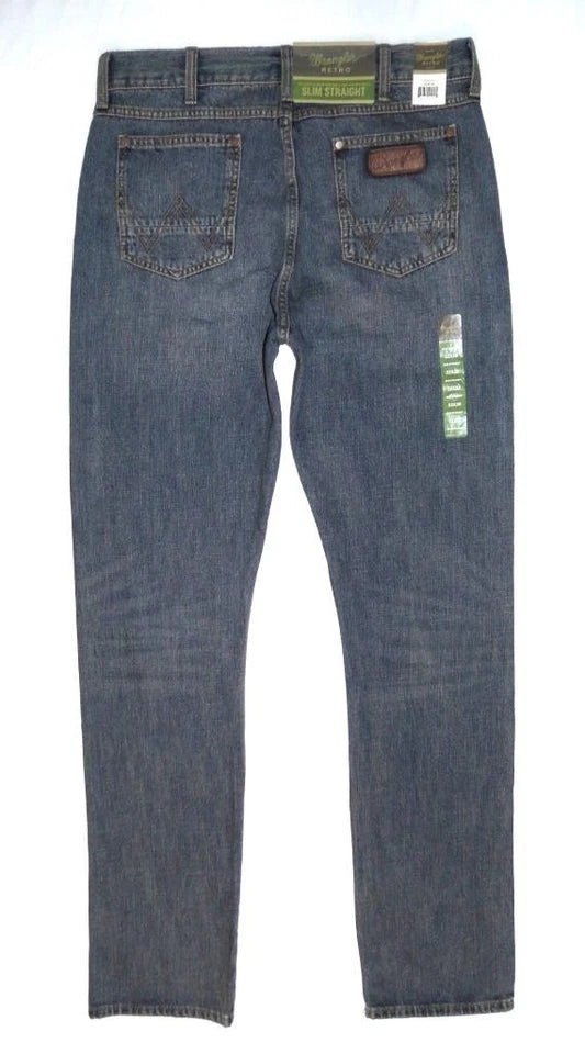 Wrangler NEW Retro Slim Straight Fit Jeans Blue Denim