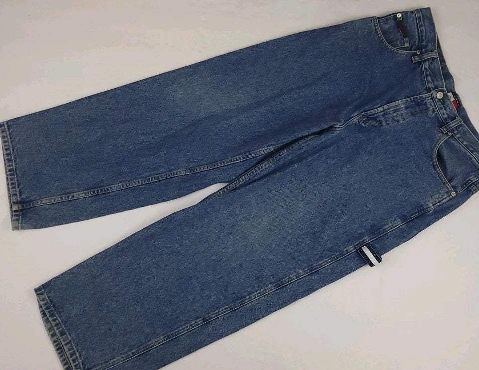 Vintage T-H Baggy Carpenter Jeans Flag Logo USA Denim