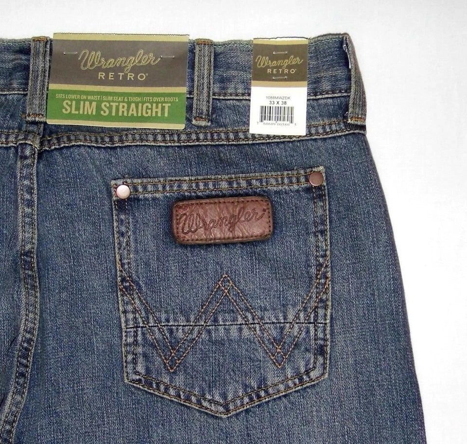 Wrangler NEW Retro Slim Straight Fit Jeans Blue Denim