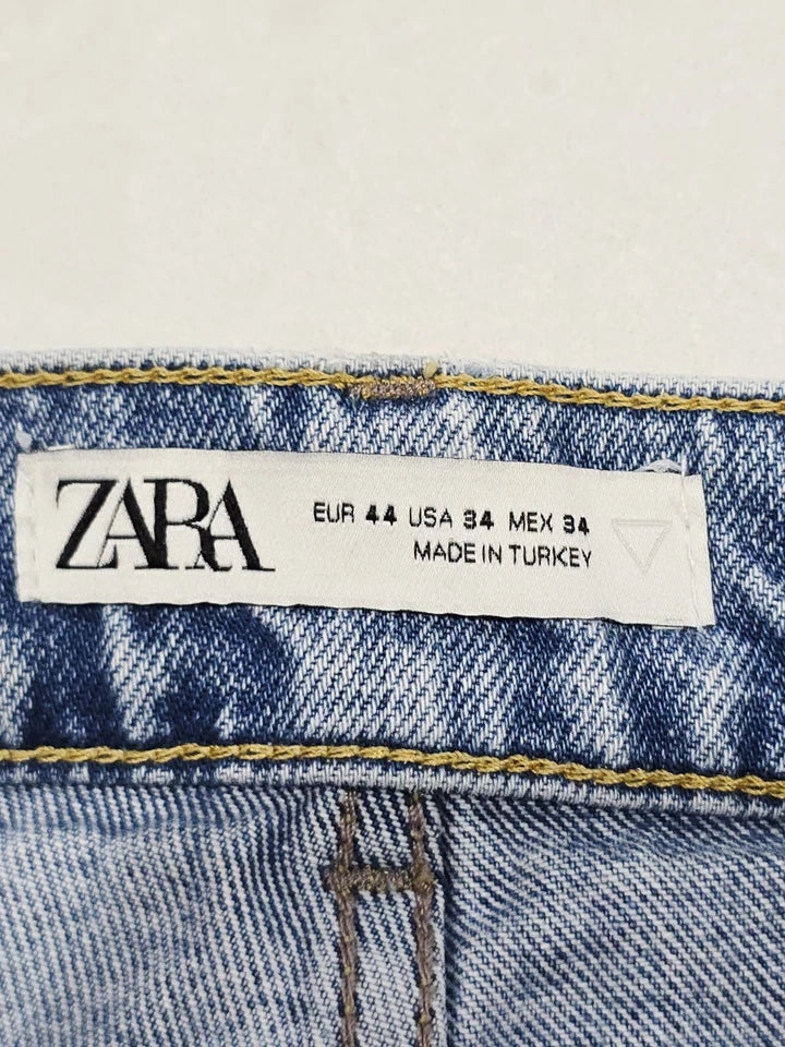 Zara Slim Straight Jeans Button Fly Blue Denim