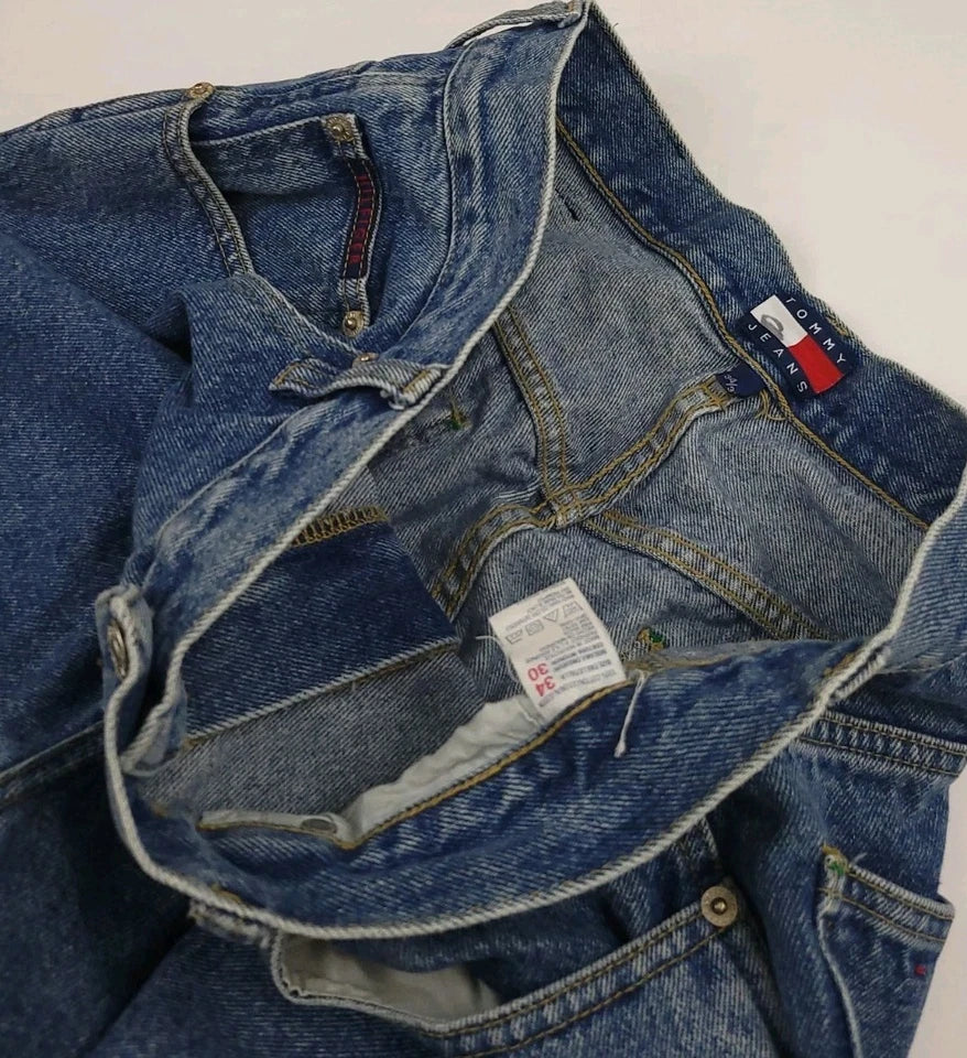 Vintage T-H Baggy Carpenter Jeans Flag Logo USA Denim