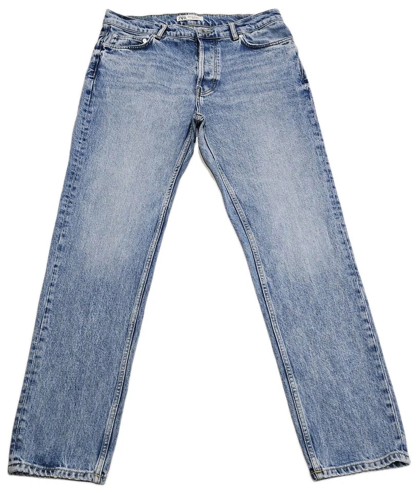 Zara Slim Straight Jeans Button Fly Blue Denim