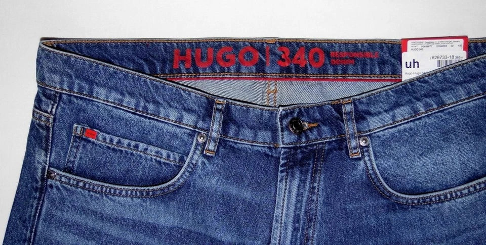 Hugo Boss NEW 340 Loose Tapered Fit Cropped Jeans Blue