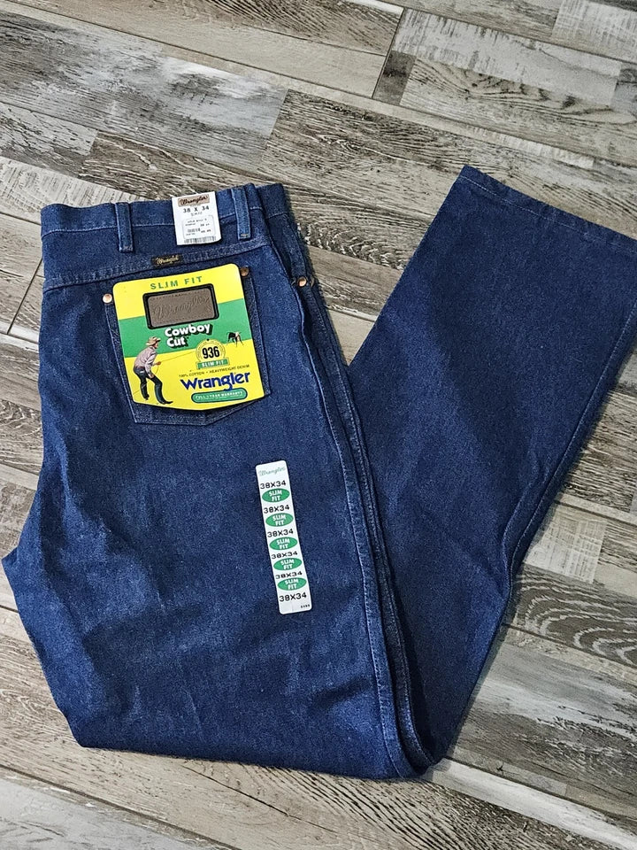 WRANGLER Cowboy Cut Slim Fit Dark Wash Blue Denim Jean