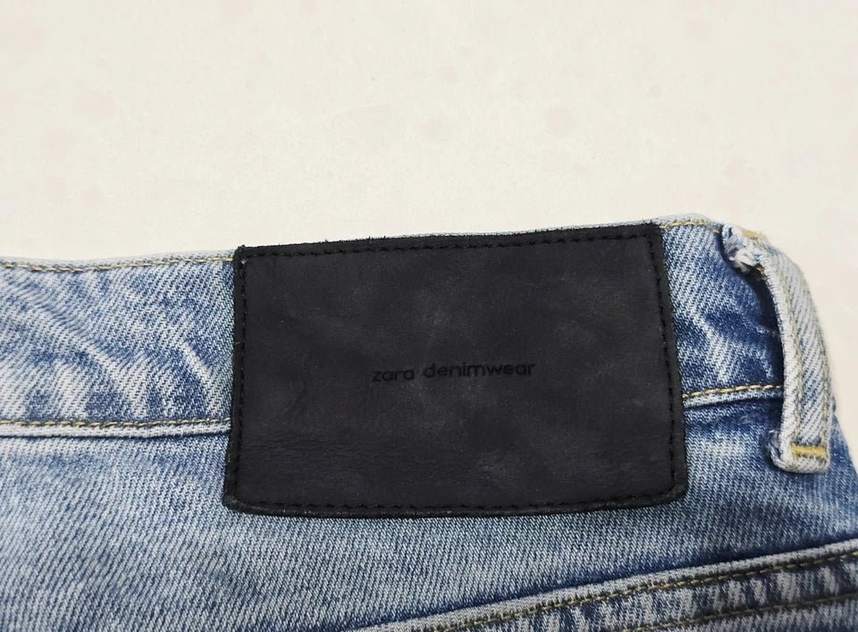 Zara Slim Straight Jeans Button Fly Blue Denim